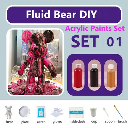 23 cm Fluid White Bear DIY Acrylic Painting Kit -  Liquid Art Bear Figurine