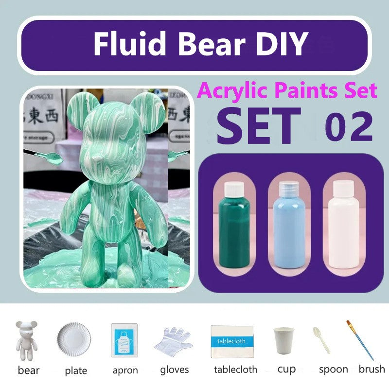 23 cm Fluid White Bear DIY Acrylic Painting Kit -  Liquid Art Bear Figurine