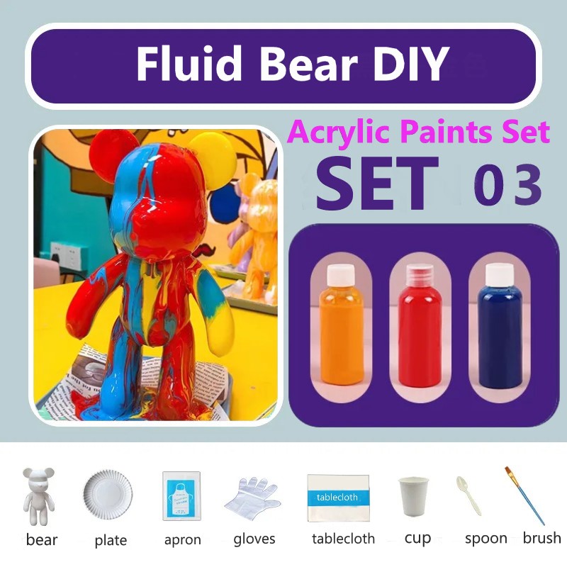 23 cm Fluid White Bear DIY Acrylic Painting Kit -  Liquid Art Bear Figurine