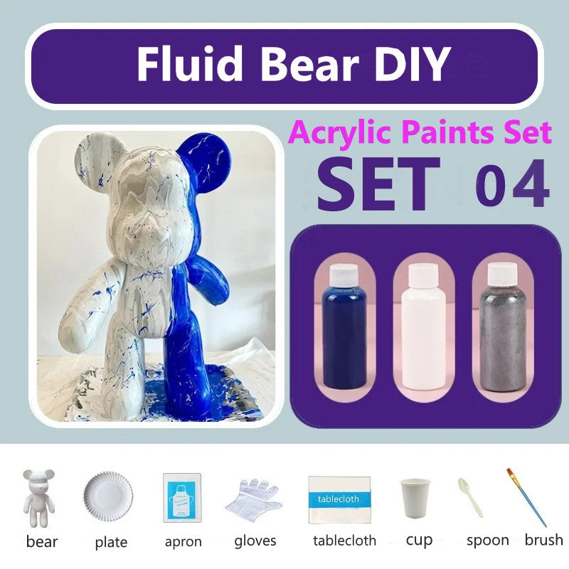 23 cm Fluid White Bear DIY Acrylic Painting Kit -  Liquid Art Bear Figurine