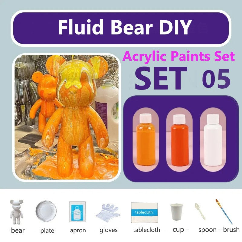 23 cm Fluid White Bear DIY Acrylic Painting Kit -  Liquid Art Bear Figurine