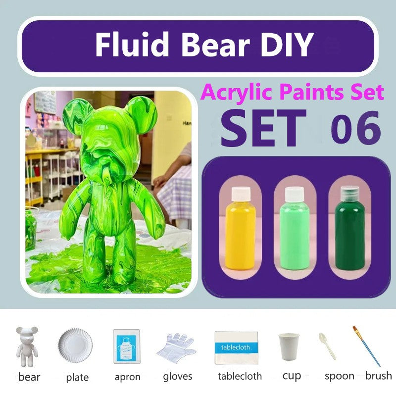 23 cm Fluid White Bear DIY Acrylic Painting Kit -  Liquid Art Bear Figurine