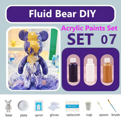 23 cm Fluid White Bear DIY Acrylic Painting Kit -  Liquid Art Bear Figurine