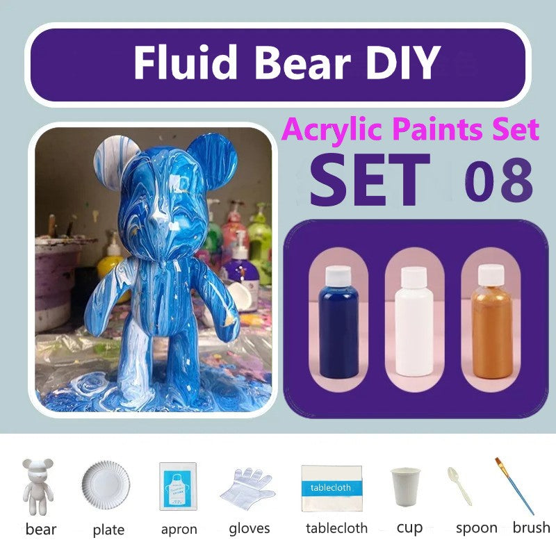 23 cm Fluid White Bear DIY Acrylic Painting Kit -  Liquid Art Bear Figurine