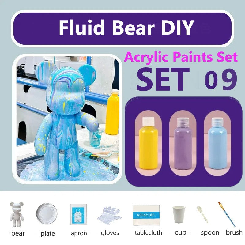 23 cm Fluid White Bear DIY Acrylic Painting Kit -  Liquid Art Bear Figurine