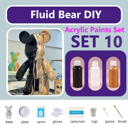 23 cm Fluid White Bear DIY Acrylic Painting Kit -  Liquid Art Bear Figurine