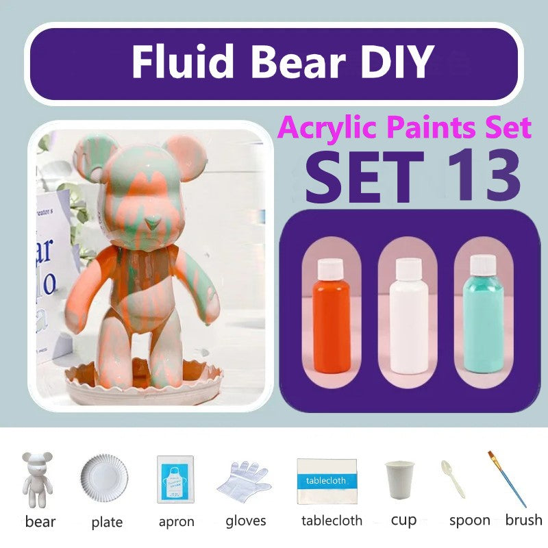 23 cm Fluid White Bear DIY Acrylic Painting Kit -  Liquid Art Bear Figurine