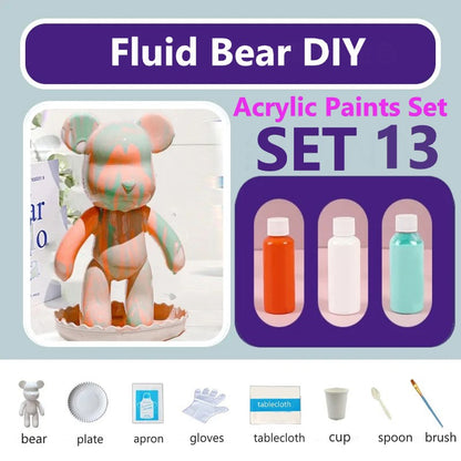 23 cm Fluid White Bear DIY Acrylic Painting Kit -  Liquid Art Bear Figurine