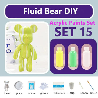 23 cm Fluid White Bear DIY Acrylic Painting Kit -  Liquid Art Bear Figurine