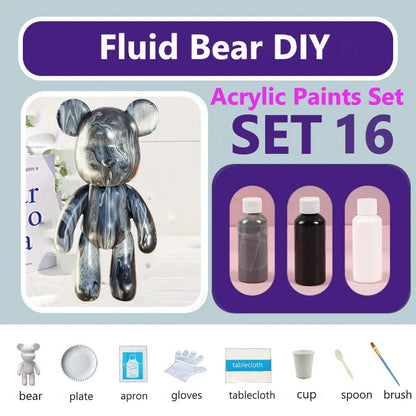 23 cm Fluid White Bear DIY Acrylic Painting Kit -  Liquid Art Bear Figurine