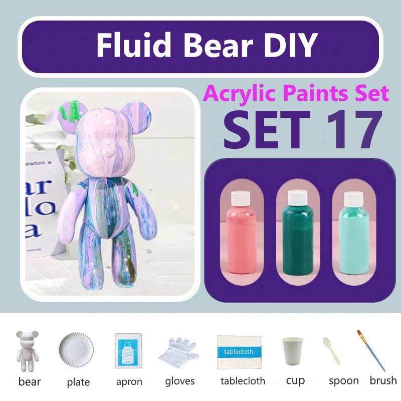 23 cm Fluid White Bear DIY Acrylic Painting Kit -  Liquid Art Bear Figurine