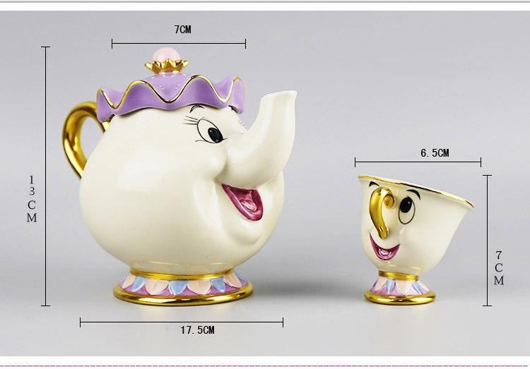 Ceramic Tea Set Cartoon Beauty And The Beast Beauty And The Beast birthday gift cartoon Cup Set cartoon Tea Pot Cartoon tea set Ceramic tea set coffee set Creative mug Mrs Potts Chip Cup Retro Tea Coffee Cup Sculpture Tea Set tableware Tea Pot Tea Set Wedding gift