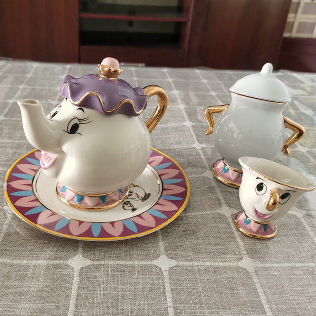 Ceramic Tea Set Cartoon Beauty And The Beast Beauty And The Beast birthday gift cartoon Cup Set cartoon Tea Pot Cartoon tea set Ceramic tea set coffee set Creative mug Mrs Potts Chip Cup Retro Tea Coffee Cup Sculpture Tea Set tableware Tea Pot Tea Set Wedding gift