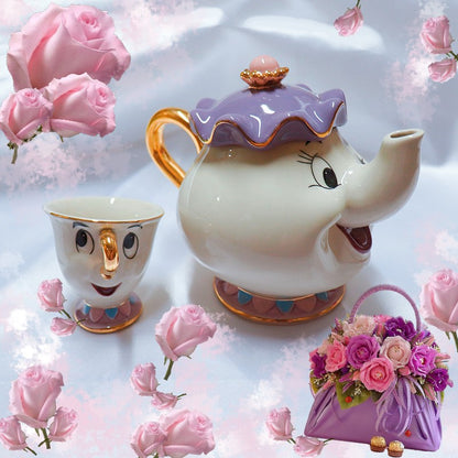 Ceramic Tea Set Cartoon Beauty And The Beast Beauty And The Beast birthday gift cartoon Cup Set cartoon Tea Pot Cartoon tea set Ceramic tea set coffee set Creative mug Mrs Potts Chip Cup Retro Tea Coffee Cup Sculpture Tea Set tableware Tea Pot Tea Set Wedding gift