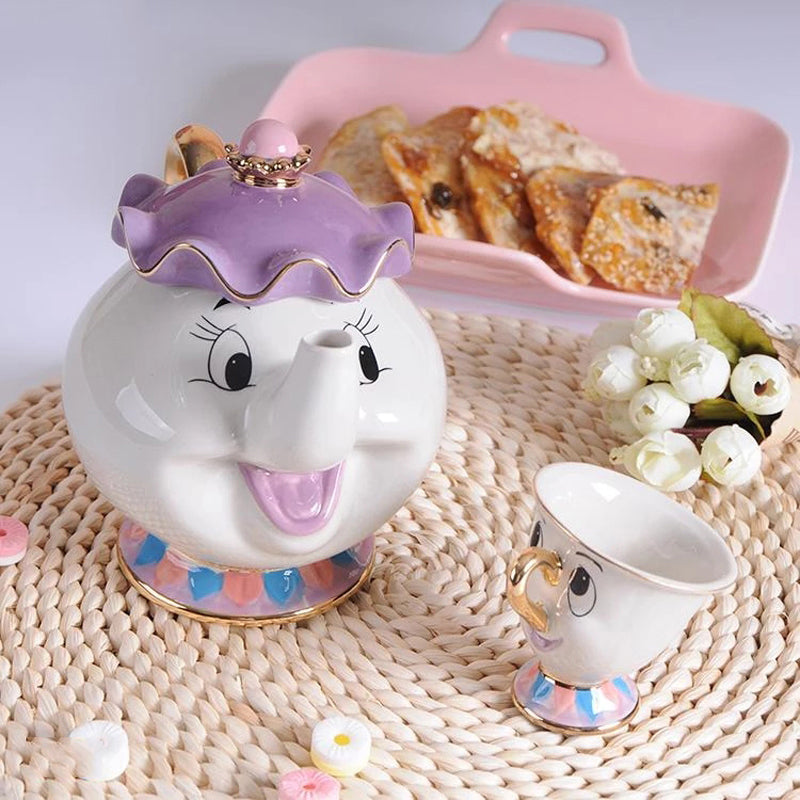 Ceramic Tea Set Cartoon Beauty And The Beast Beauty And The Beast birthday gift cartoon Cup Set cartoon Tea Pot Cartoon tea set Ceramic tea set coffee set Creative mug Mrs Potts Chip Cup Retro Tea Coffee Cup Sculpture Tea Set tableware Tea Pot Tea Set Wedding gift