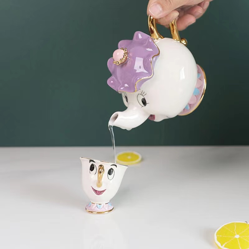 Ceramic Tea Set Cartoon Beauty And The Beast Beauty And The Beast birthday gift cartoon Cup Set cartoon Tea Pot Cartoon tea set Ceramic tea set coffee set Creative mug Mrs Potts Chip Cup Retro Tea Coffee Cup Sculpture Tea Set tableware Tea Pot Tea Set Wedding gift