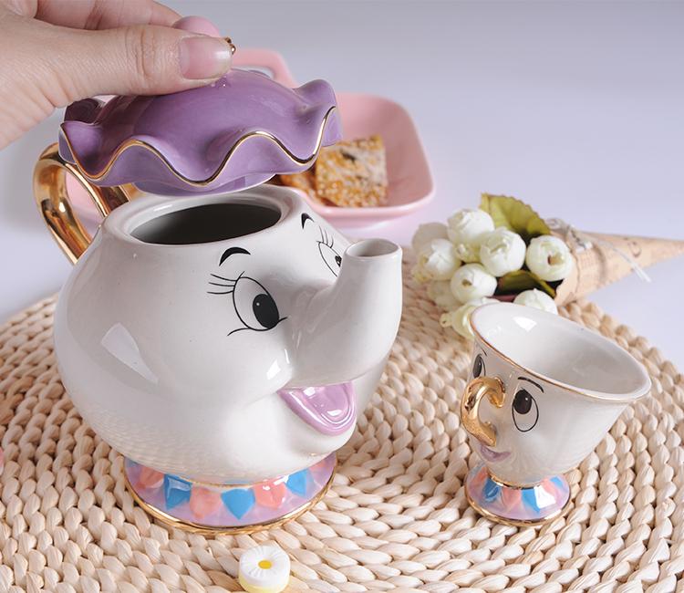 Ceramic Tea Set Cartoon Beauty And The Beast Beauty And The Beast birthday gift cartoon Cup Set cartoon Tea Pot Cartoon tea set Ceramic tea set coffee set Creative mug Mrs Potts Chip Cup Retro Tea Coffee Cup Sculpture Tea Set tableware Tea Pot Tea Set Wedding gift