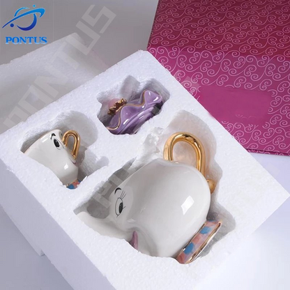 Ceramic Tea Set Cartoon Beauty And The Beast Beauty And The Beast birthday gift cartoon Cup Set cartoon Tea Pot Cartoon tea set Ceramic tea set coffee set Creative mug Mrs Potts Chip Cup Retro Tea Coffee Cup Sculpture Tea Set tableware Tea Pot Tea Set Wedding gift